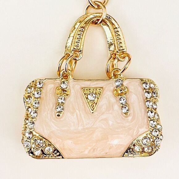 NWT Gorgeous Ivory & Gold Bling Metal Purse Handbag Lobster Keyring Key holder - Picture 8 of 12